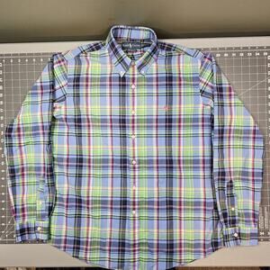 Polo Ralph Lauren Shirt XL Blue Yellow Plaid Preppy Academia Custom Fit Dadcore
